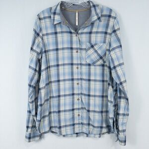 Kuhl Trailside Plaid Button Up Shirt Womens Large Vista Blue Western Granola